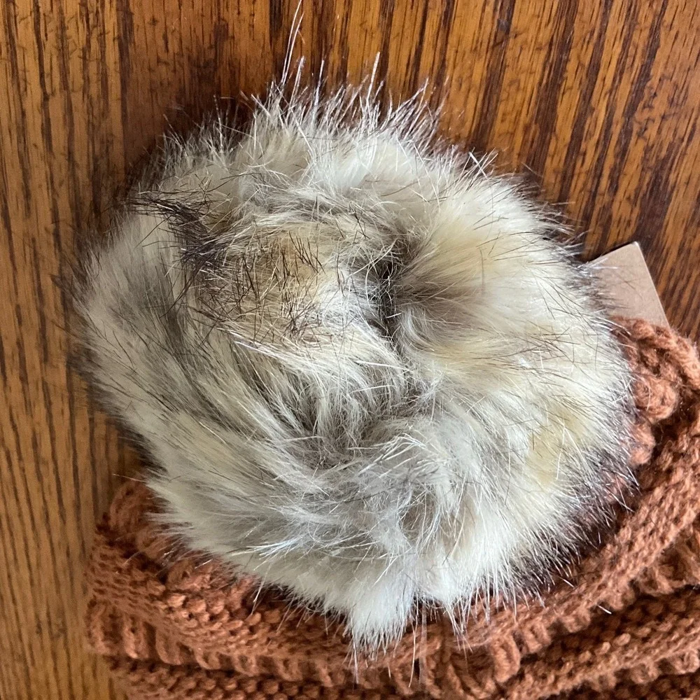 CC Beanie Clay Cable Knit Faux Fur Pom Pom Winter Hat HAT-43 NEW